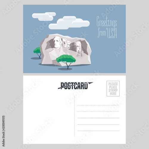 American Rushmore mount in template postcard vector illustration