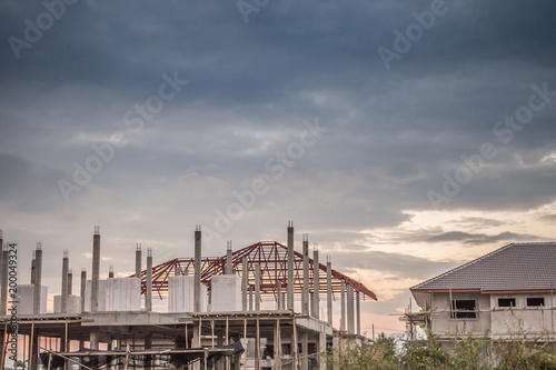 construction residential new house in progress at building site