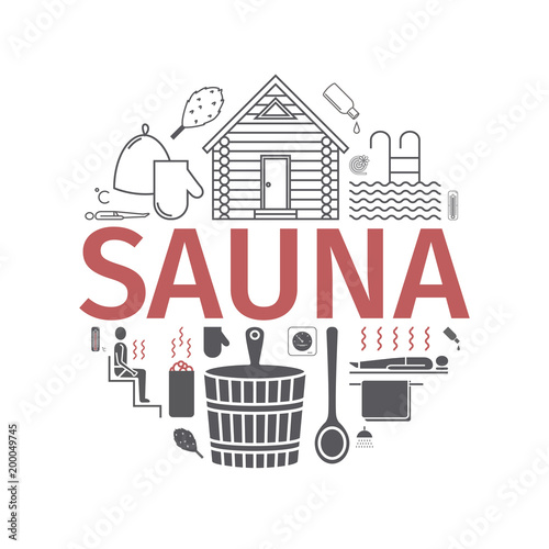 Sauna. Line banner. Vector signs for web graphics.