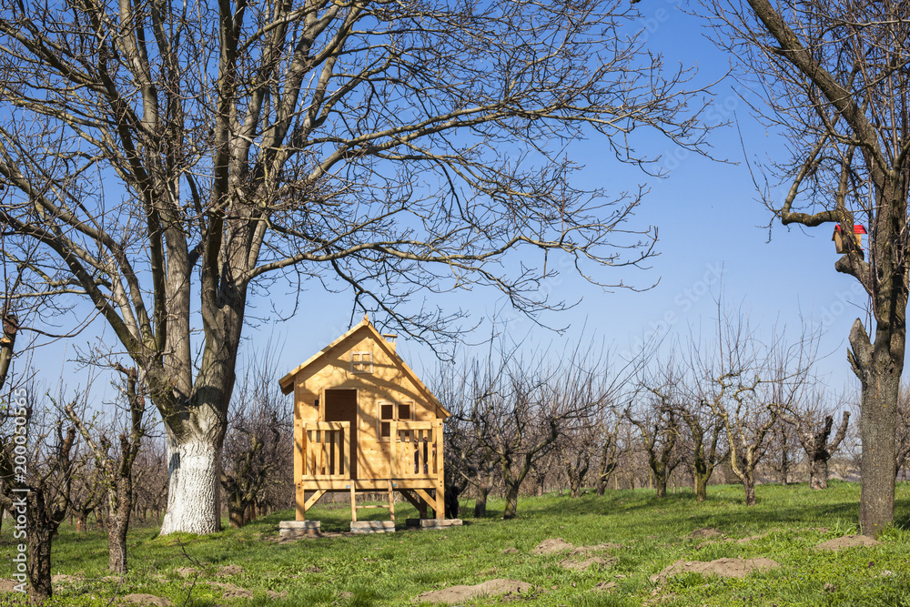 Wooden house for kids in the countryside