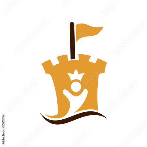 Kid Castle, Kid In Castle With Negative Space Style, Flat Logo Design