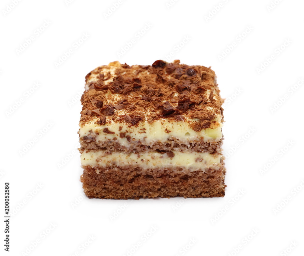 Chocolate and vanilla cake, pastry slice isolated on white background Chocolate and vanilla cake, pastry slice isolated on white background