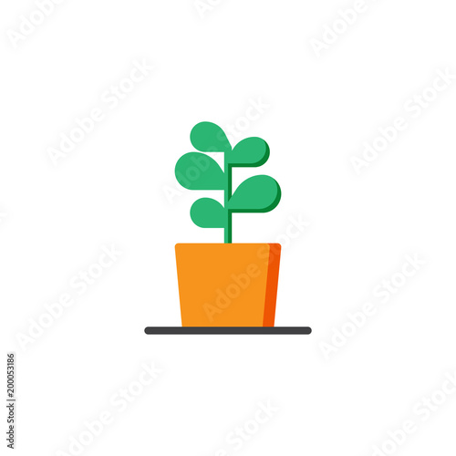 Plant in flower pot flat icon, vector sign, colorful pictogram isolated on white. Growing plant symbol, logo illustration. Flat style design
