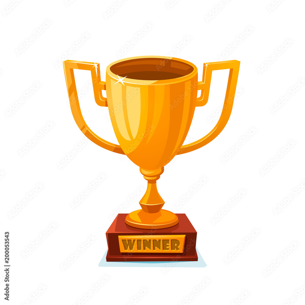 Winner gold cup. First place prize. The winner s goblet. Tropy reward. cartoon style Winner gold cup. First place prize. The winner s goblet. Tropy reward. cartoon style