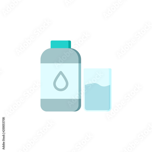 Water bottle and glass flat icon, vector sign, colorful pictogram isolated on white. Mineral drink symbol, logo illustration. Flat style design