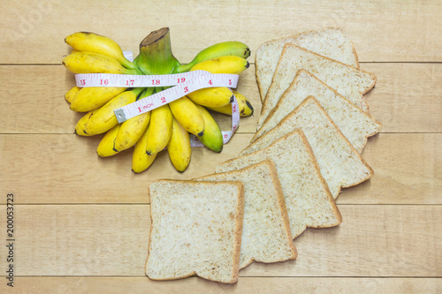 Pound of bread, healthy fresh bananas