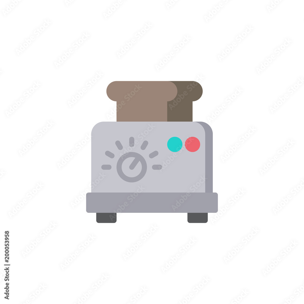 Toaster with two slices of bread flat icon, vector sign, colorful pictogram isolated on white. Toasts and toaster symbol, logo illustration. Flat style design Toaster with two slices of bread flat icon, vector sign, colorful pictogram isolated on white. Toasts and toaster symbol, logo illustration. Flat style design