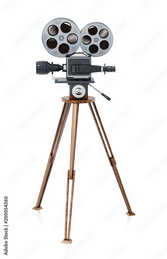 Obraz premium Antique movie camera isolated on white background. 3D illustration