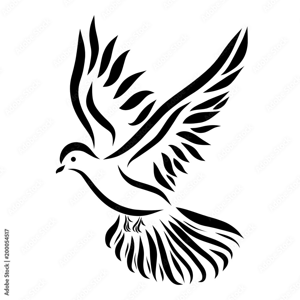 A beautiful flying pigeon, drawn in smooth lines