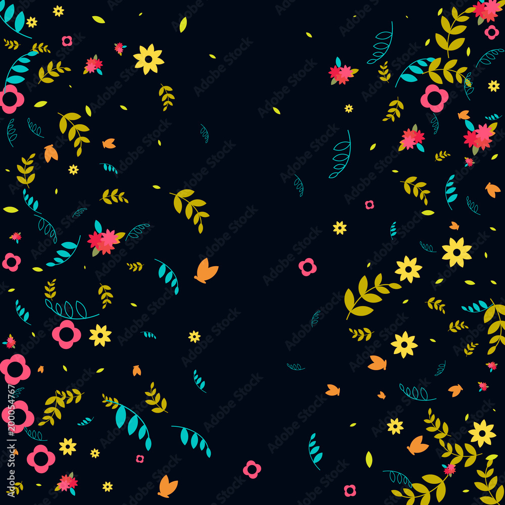 Floral Spring and Summer Vector Wallpaper with Flowers, Leaves, Butterflies, Green Branches. Easter, Mother's Day, 8 March, Birthday, Wedding Background for Banners, Cards, Posters, Invitations.