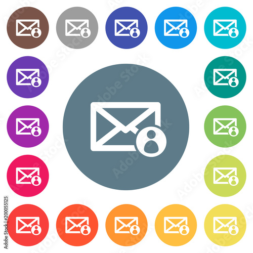 Mail sender flat white icons on round color backgrounds