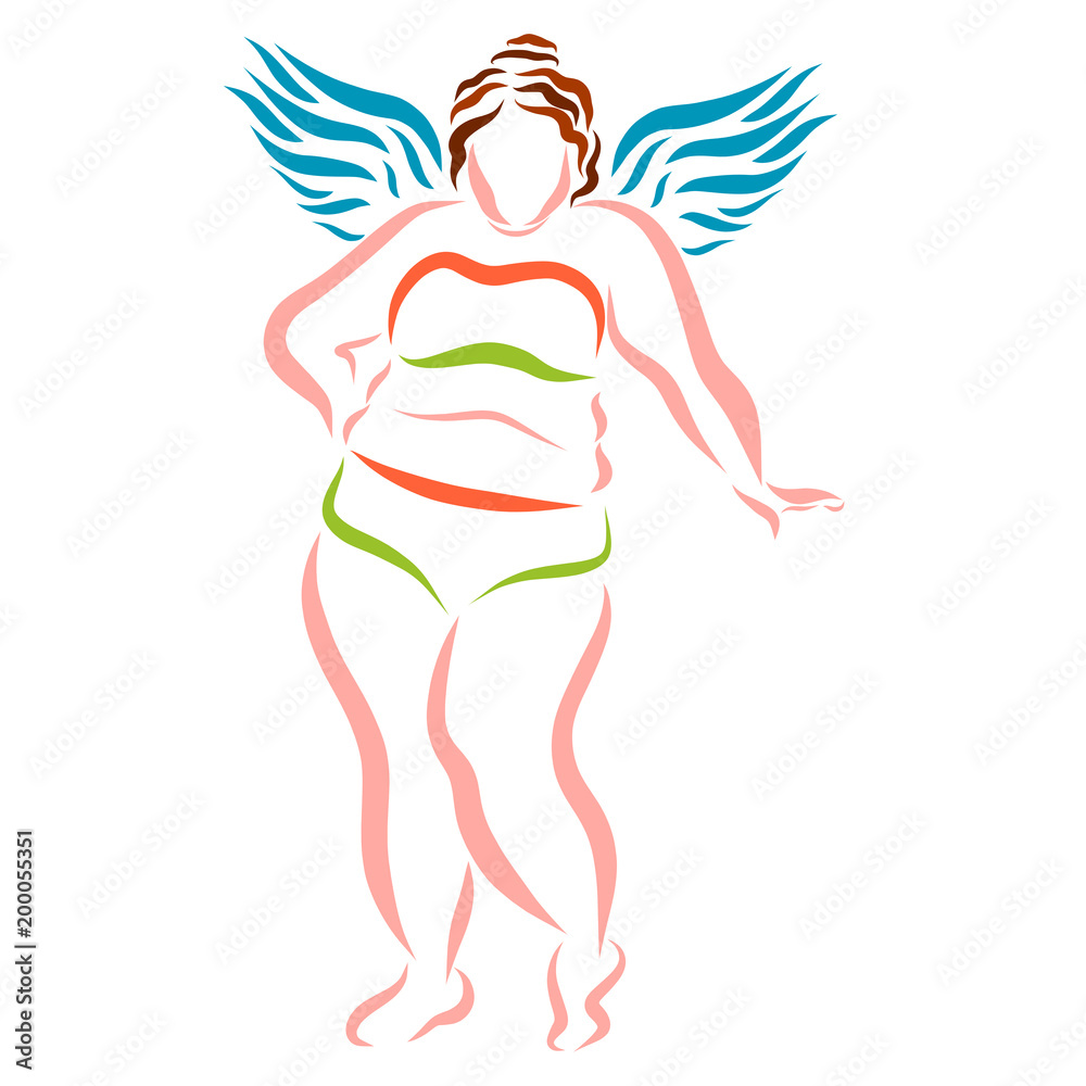 A fat winged woman in a bikini