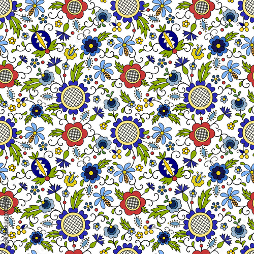 Traditional, modern Polish - Kashubian floral folk pattern vector, wzór kaszubski, wzory kaszubskie