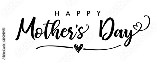 Happy Mother`s Day elegant calligraphy banner black. Lettering vector text and heart in line background for Mother's Day. Best mom ever greeting card
