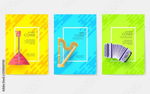 Music instruments vector cards set. Audio tools template of flyer, magazines, poster, book cover, ottoman motifs, element, banners. Layout illustration. Vector greeting card.