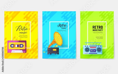 Music instruments vector cards set. Audio tools template of flyer, magazines, poster, book cover, ottoman motifs, element, banners. Concert invitation concept background. Layout illustration modern