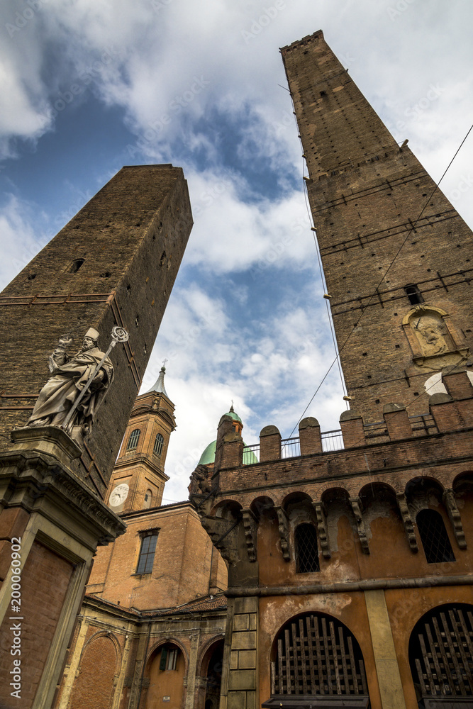 The two towers of Bologna in northern Italy
