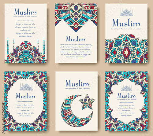 Set of Turkish flyer page ornament illustration concept. Art traditional, Islam, arabic, abstract, ottoman motifs, elements. Vector decorative ethnic greeting card or invitation design