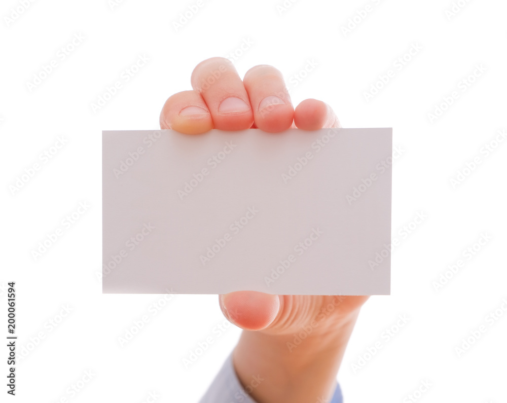 Child's hand showing an empty business card Child's hand showing an empty business card