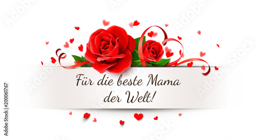 Muttertag - Papier Banner Schlitz mit Rose, Herz Konfetti und Herz band