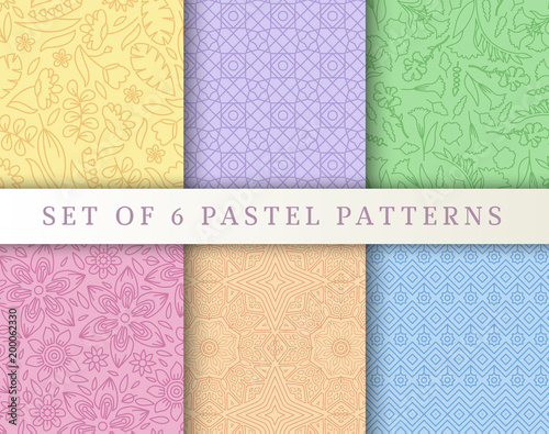 Set of linear pastel style concept. Outline element on poster, book, layout abstract, magazines, brochure. Vector flower thin line icon greeting card or invitation design seamless pattern