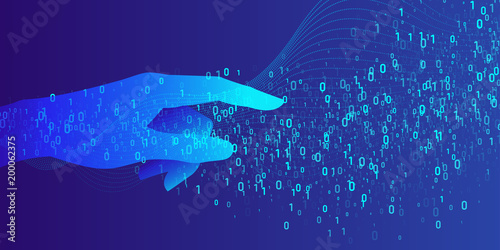 Artificial intelligence. Conceptual illustration on the theme of digital technologies, Image of human hand.