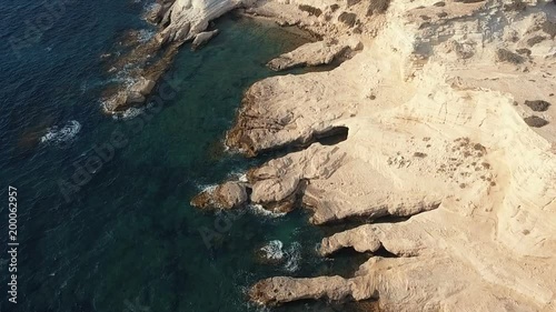Beautiful sea aerial view, drone shot along the coast of Cyprus