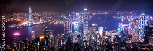 Hong Kong night panoramic view from The Peak view point.