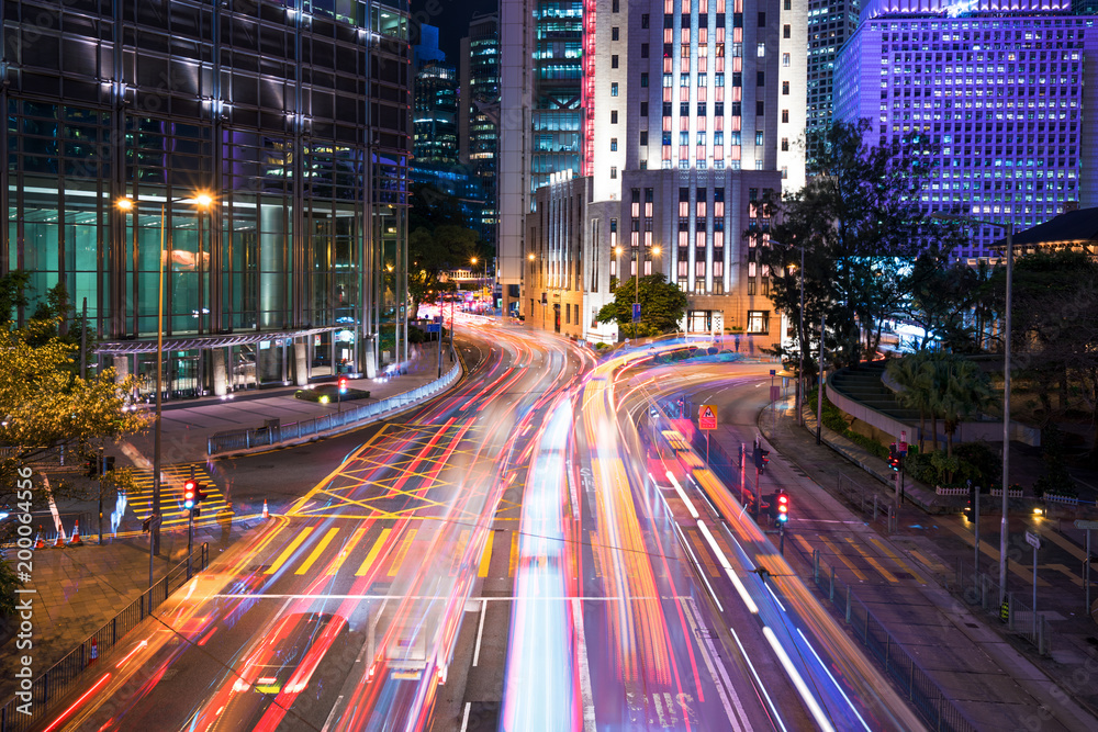 Long exposure traffic lights in Central district, Hong Kong.