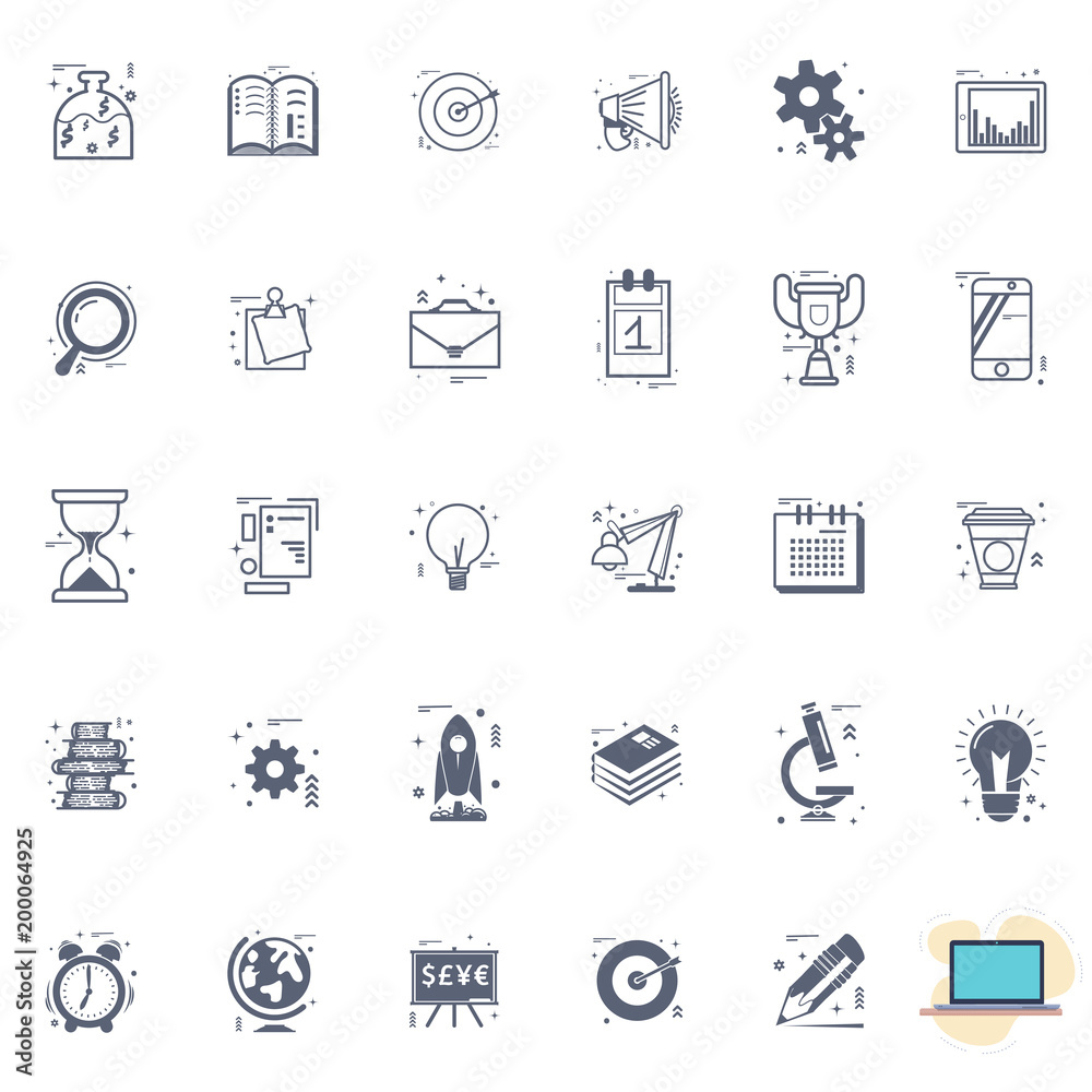 Doodle Icons - startup, painted flat style. Doodle Icons - startup, painted flat style.