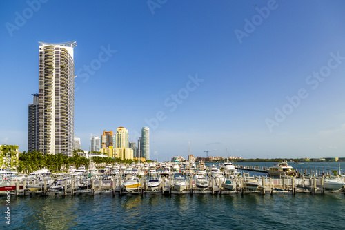 Miami south beach marina with skyline © travelview