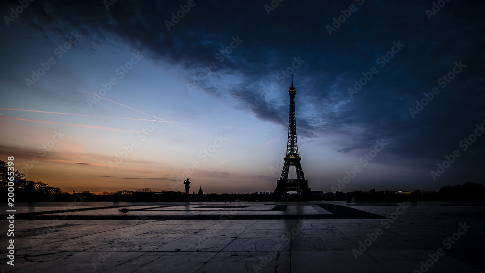 Sunrise at Trocadero , and the Eiffel tower 