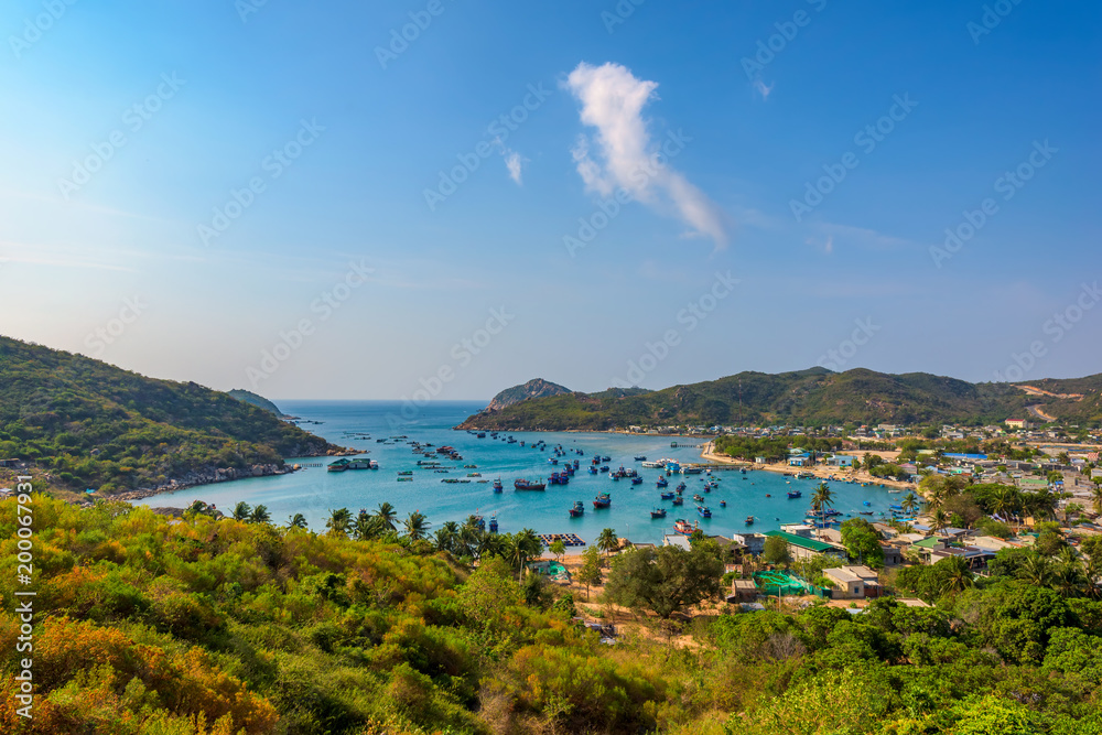 Vinh Hy bay with fishing boats in Ninh Thuan province, Vietnam.