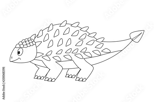 Colorless funny cartoon  ankylosaurus. Cartoon dinosaur. Vector 