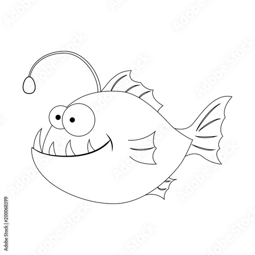 Colorless funny cartoon  anglerfish. Cartoon fish. Vector illust