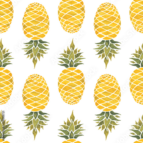 Pineapple background. Hand Drawn illustration. Watercolor Seamless pattern