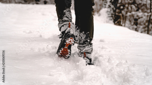 Walking step in deep snow