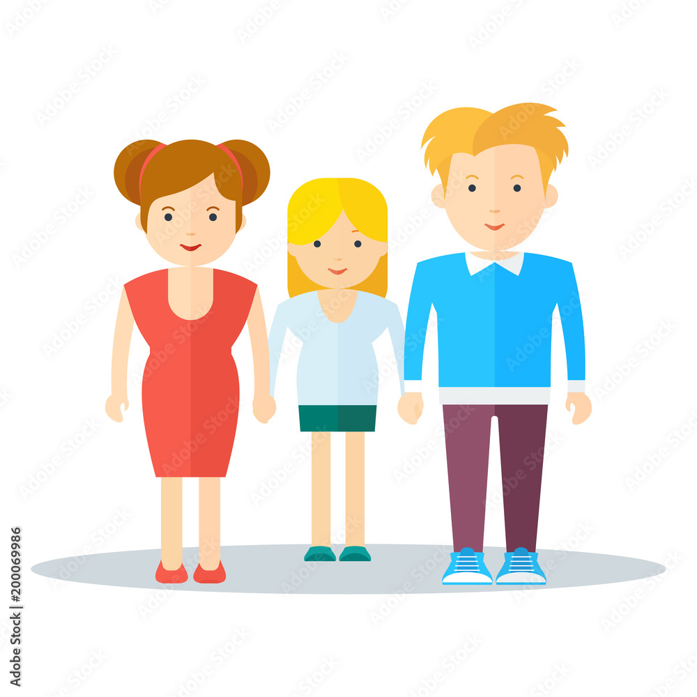 Big happy family with happy smiling people. Flat vector cartoon illustration. Objects isolated on a white background.