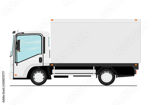 Cartoon modern small truck. Side view. Flat vector.