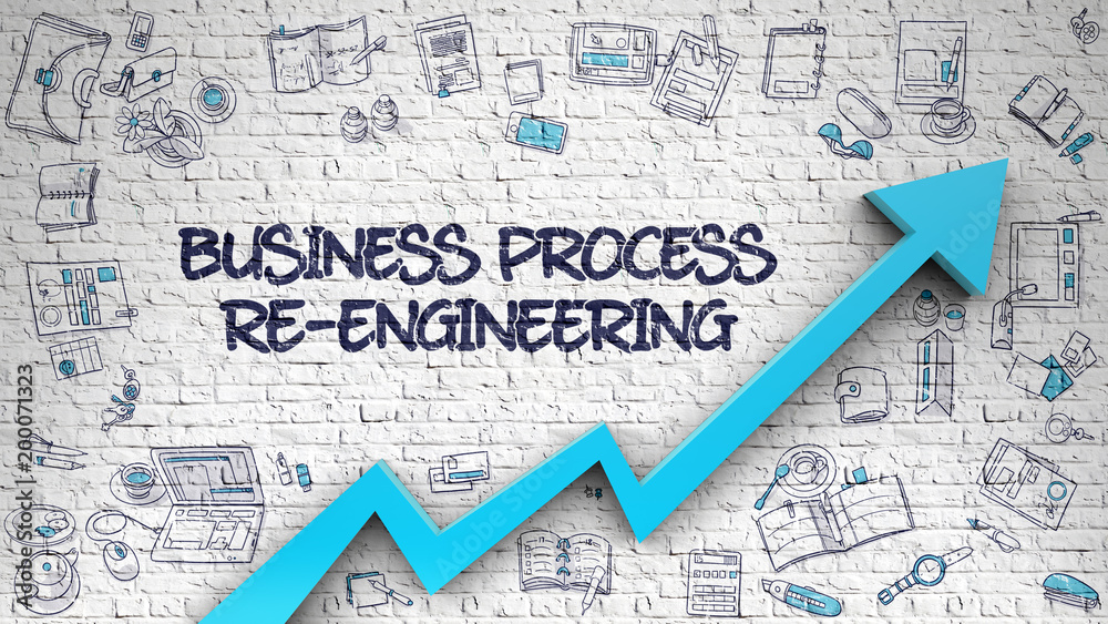 Business Process Re-Engineering Drawn on White Wall. 3d
