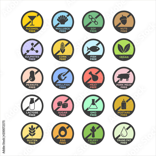 Allergen icons set. Color. Vector illustration.