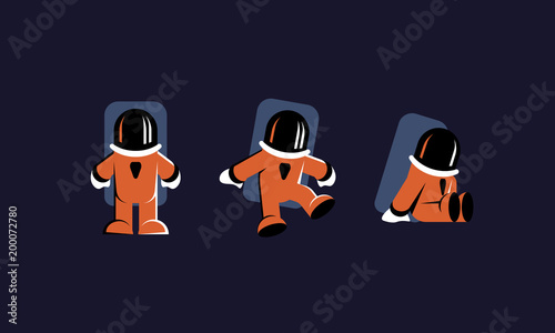 Astronaut character set. Flat astronaut characters in an orange space suit.