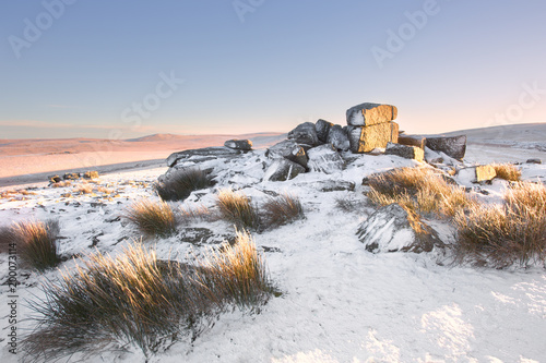 Rowtor in the snow Dartmoor National Park Devon Uk
