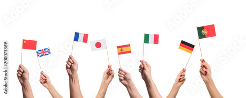 National flags in hands