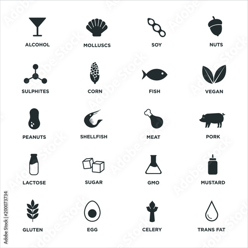 Allergen icon set. Vector illustration. 