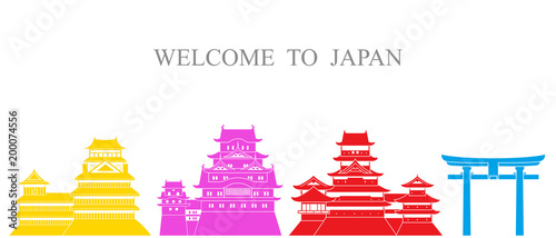 Japan set. Isolated Japan architecture on white background 