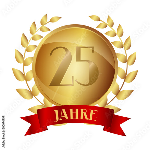 Medaille Lorbeeren Banner - gold 3D - 25 Jahre