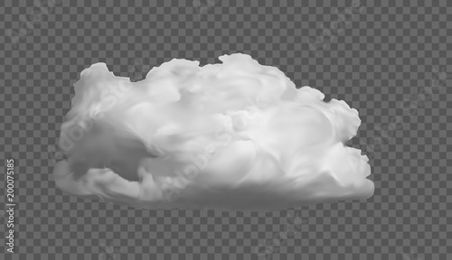 Realistic white cloud, fog, smoke on a transparent background.