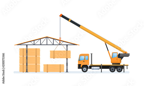 Wood production, forestry. Machine for loading and unloading in warehouse.