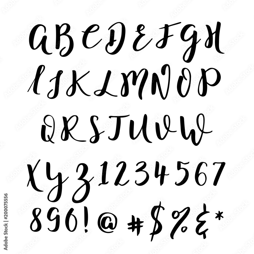 Handwritten calligraphy font. Vector alphabet. Hand drawn letters Handwritten calligraphy font. Vector alphabet. Hand drawn letters